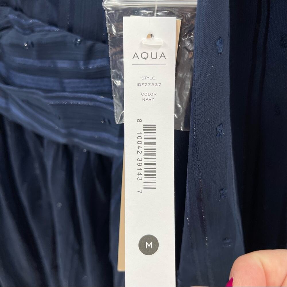 NWT AQUA Mock Neck Semi Sheer Navy Blue Mini Dress Medium Elegant Retro Whimsy - Picture 13 of 16